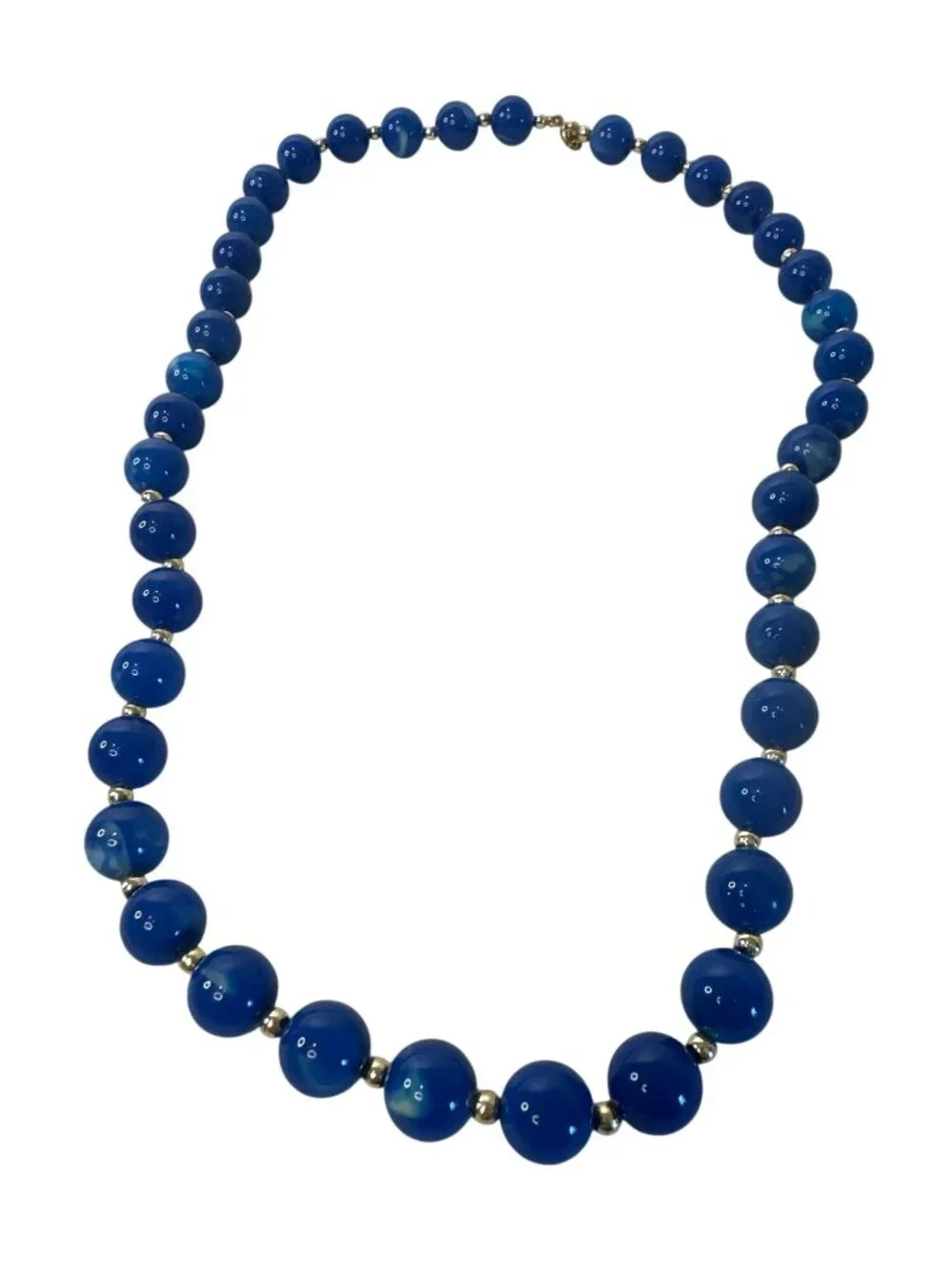 VTG Blue Beaded Necklace Gold-Tone Spacers Clasp 18